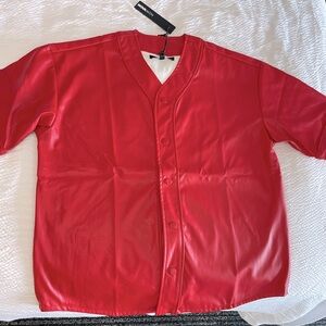 Red Jersey Faux Leather Short Sleeve.
